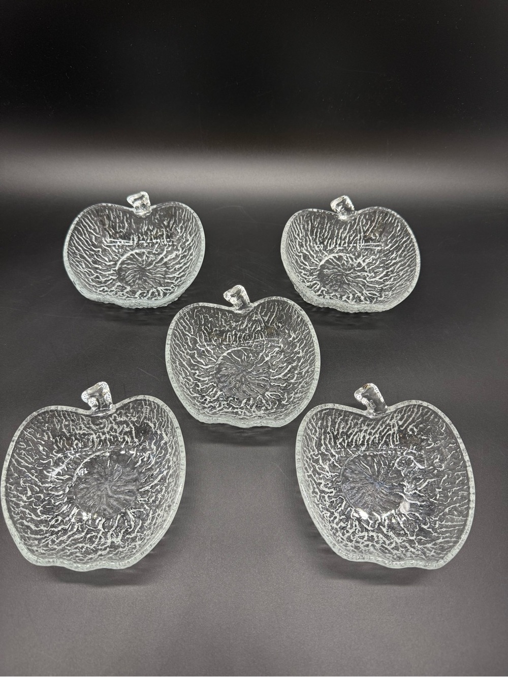 Apple Shaped Italian Glass Bowl Set Salad Fruit Bowls Vintage 5-piece Set